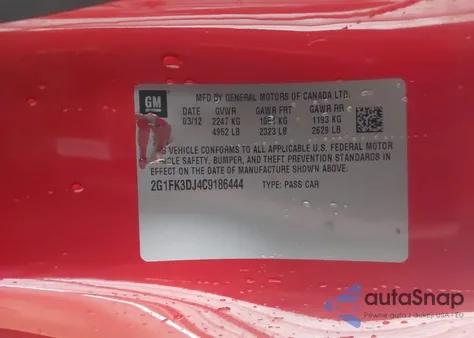 2012 Chevrolet Camaro 2Ss from USA, damaged, VIN 2G1FK3DJ4C9186444